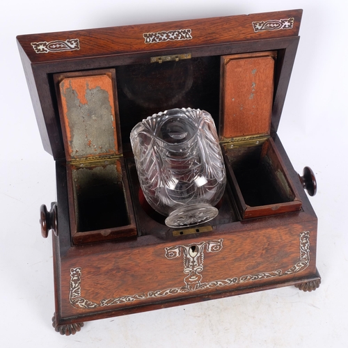 3 - A large William IV Regency mother-of-pearl inlaid rosewood sarcophagus tea caddy, with fitted interi... 