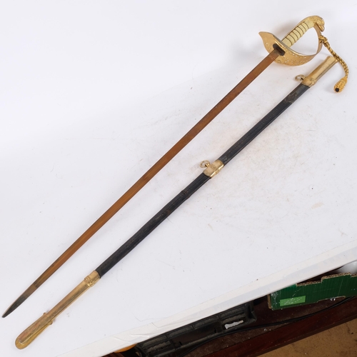 30 - George V RAF Officer's dress sword, gilt-brass pierced hilt and original brass-mounted leather scabb... 