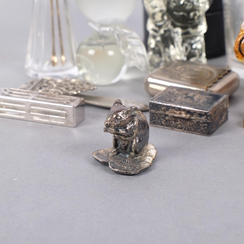 308 - Various collectables, including silver miniature pillbox, leather-cased medicine glass, tiger trinke... 