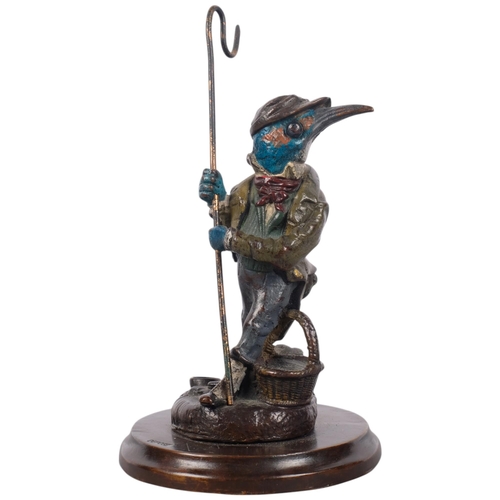 310 - After Louis Anquetine, anthropomorphic Kingfisher fisherman, painted and patinated bronze, foundry m... 