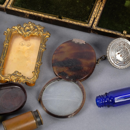 312 - Various collectables, including wax seal depicting sheep with flag, leather portrait miniature case,... 