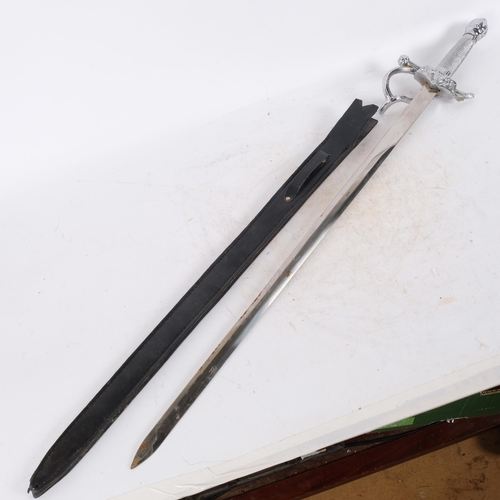 33 - Reproduction sword with chrome plate brass hilt, blade length 73cm