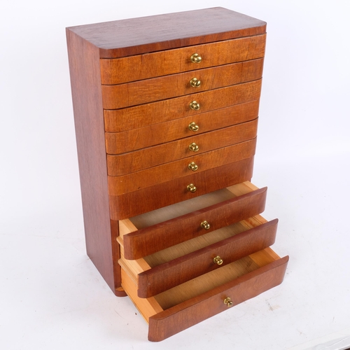 35 - Art Deco style walnut table-top collector's chest of 10 drawers, W31cm, H47cm