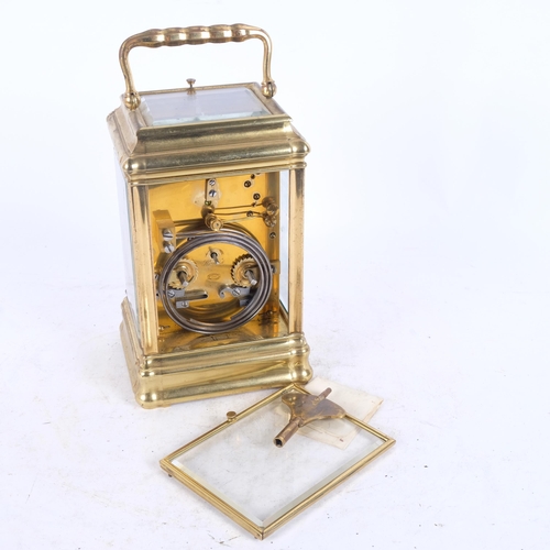 57 - A good quality large scale 19th century quarter repeat 8-day carriage clock, shaped mouldings with e... 