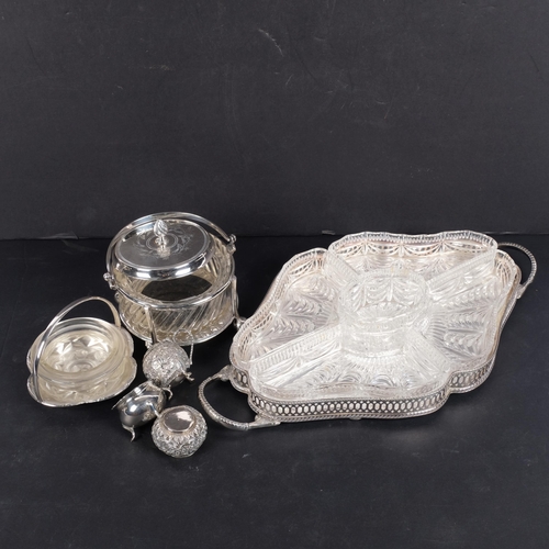 546 - Various silver and plate, including Indian white metal 2-piece cruet set, silver plated glass hors d... 