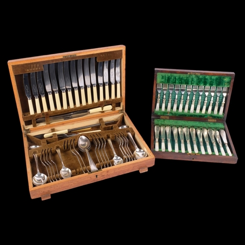 554 - 2 cased set of silver plated cutlery, including mother-of-pearl  handled fish cutlery for 12 people ... 