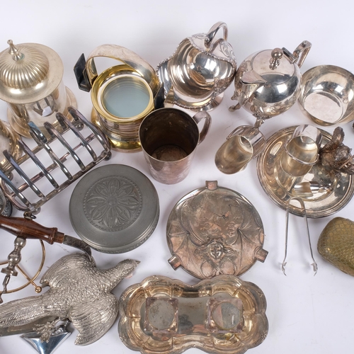 555 - Various silver plate, including set of stacking ashtrays, inkstand, tobacco jars, etc