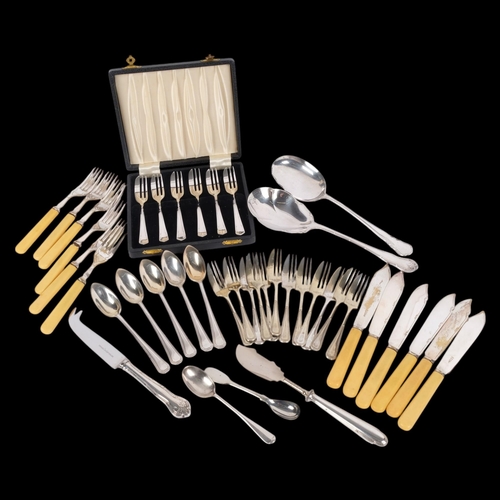 556 - Various silver plated flatware, including pair of salad servers, pastry forks, etc