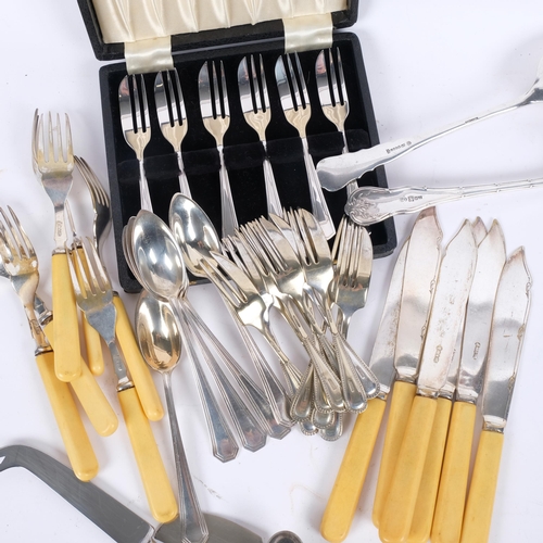 556 - Various silver plated flatware, including pair of salad servers, pastry forks, etc