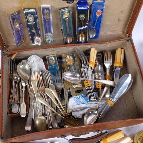 563 - A quantity of silver plated flatware, mostly Old English pattern, George III silver Fiddle pattern t... 