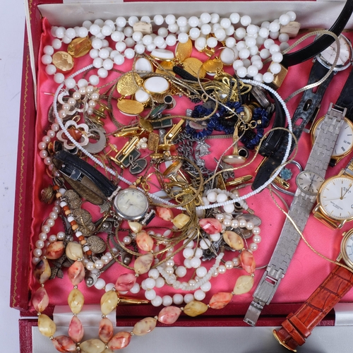 566 - Various Vintage costume jewellery, including Smiths Deluxe marcasite wristwatch, silver ring, etc