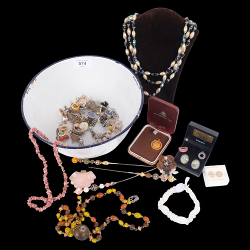 574 - Various Vintage silver and costume jewellery, including pair of Mexican sterling silver cufflinks, A... 