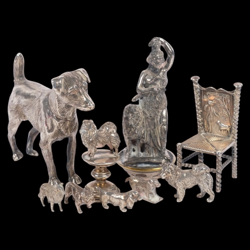 578 - Various silver and plate, including Dutch miniature silver chair and remaining silver plated figures... 