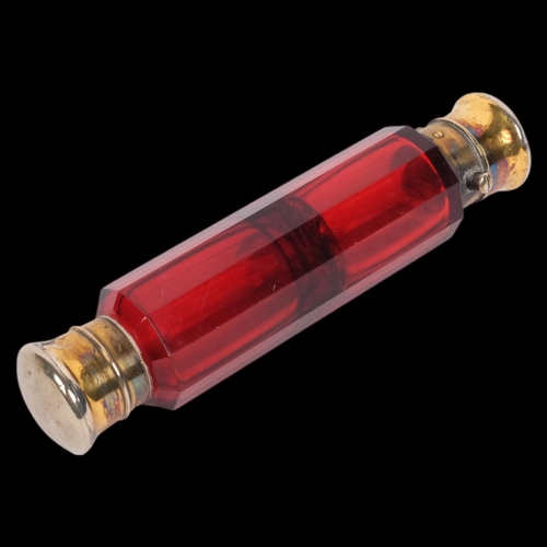 579 - SAMPSON MORDAN & CO - a Victorian silver-gilt ruby glass double-ended scent bottle, with screw and p... 