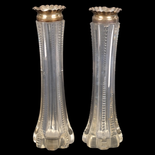 583 - A pair of Edwardian silver-mounted glass bud vases, William Hutton & Sons Ltd, Birmingham 1901, flut... 