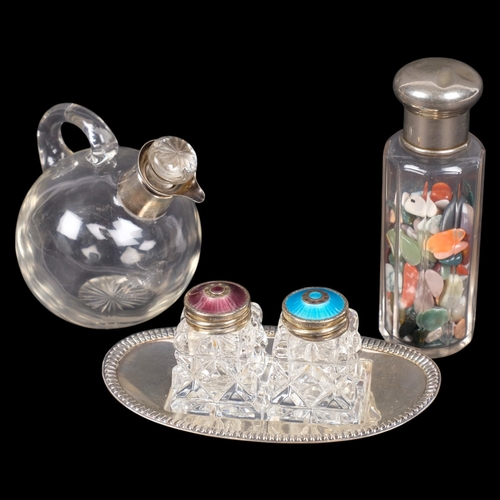 584 - Various silver and plate, including pair of Norwegian modernist sterling silver-gilt enamel pepperet... 