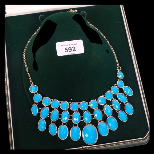 592 - A Vintage costume jewellery turquoise glass fringe necklace