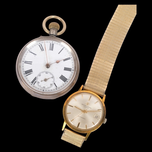 593 - A Continental silver pocket watch, and a Favre-Leuba automatic wristwatch (2)