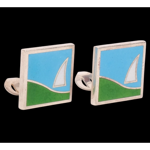 598 - CARL M COHR - a pair of Danish modernist sterling silver enamel abstract clip-on earrings, 17.2g