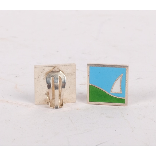 598 - CARL M COHR - a pair of Danish modernist sterling silver enamel abstract clip-on earrings, 17.2g