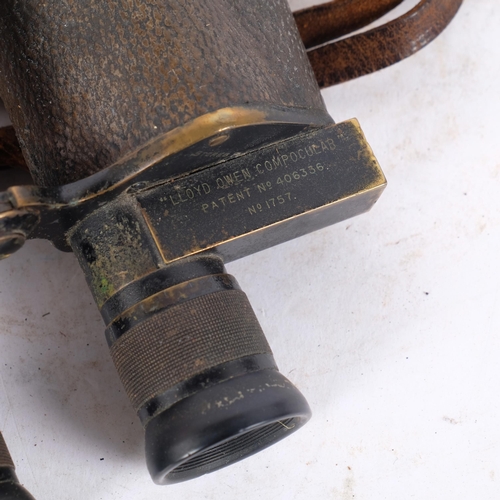 48 - A pair of Lloyd Owen Compocular binoculars, by Ross of London, original leather case, these were use... 