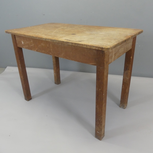 2314 - A teak top kitchen table. Length 107cm, height 77cm, width 61cm.