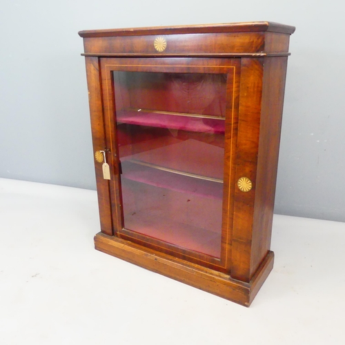 2356 - A Victorian mahogany and satinwood strung pier cabinet, with painted shell decoration, single glazed... 