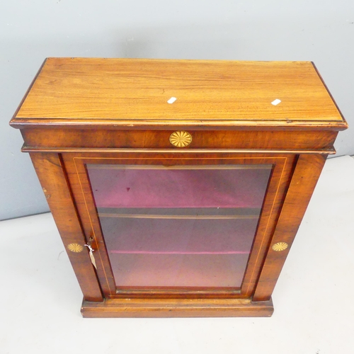 2356 - A Victorian mahogany and satinwood strung pier cabinet, with painted shell decoration, single glazed... 