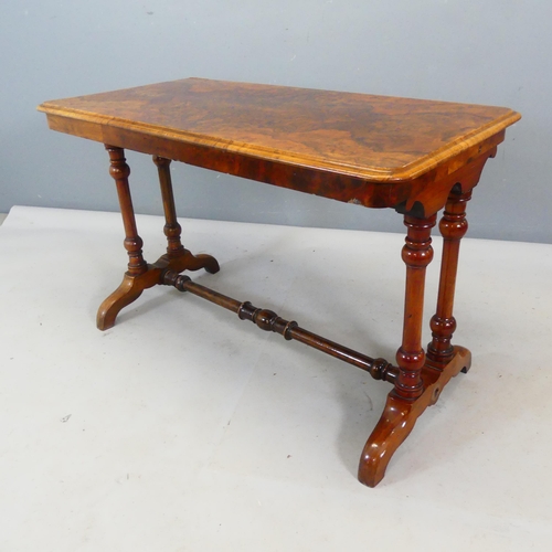 2410 - A 19th century walnut centre table, with turned supports and stretcher. Length 106cm, height 67cm, d... 