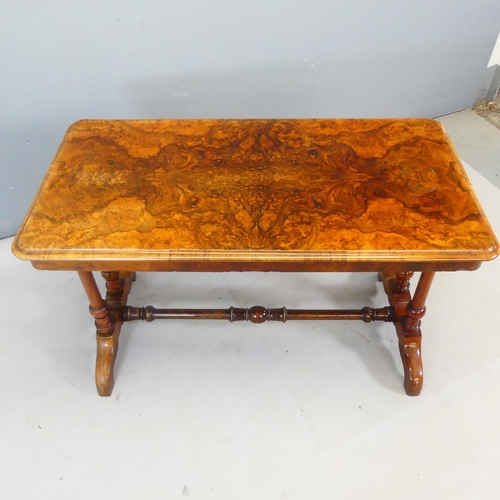 2410 - A 19th century walnut centre table, with turned supports and stretcher. Length 106cm, height 67cm, d... 