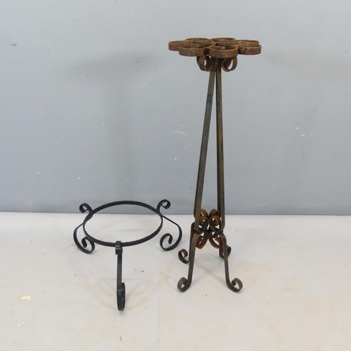 2433 - Two painted wrought iron plant stands. Tallest 87cm.