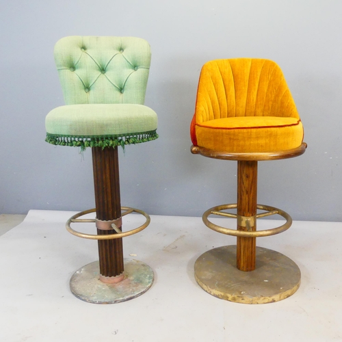 2436 - Two similar Art Deco style bar stools, with upholstered seats and raised on carved fluted columns. T... 