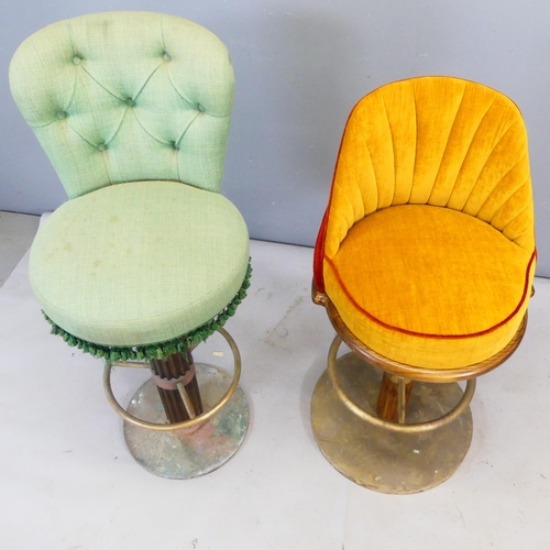 2436 - Two similar Art Deco style bar stools, with upholstered seats and raised on carved fluted columns. T... 