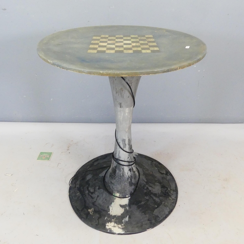 2477 - A mid-century acrylic games top bistro table, with underlit fiberglass base. Diameter 64cm, height 7... 