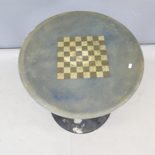 2477 - A mid-century acrylic games top bistro table, with underlit fiberglass base. Diameter 64cm, height 7... 