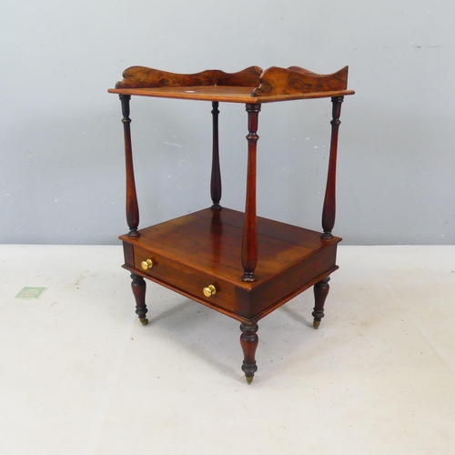 2480 - An antique rosewood two tier open bedside table with a single drawer. Width 48cm, height 75cm, depth... 