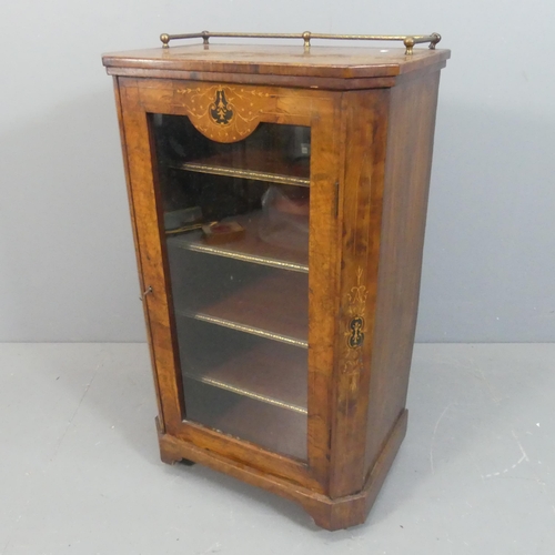 2506 - A Victorian walnut music cabinet, with brass gallery and satinwood inlaid decoration. Width 57cm, He... 