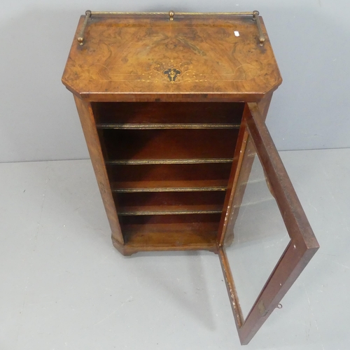 2506 - A Victorian walnut music cabinet, with brass gallery and satinwood inlaid decoration. Width 57cm, He... 