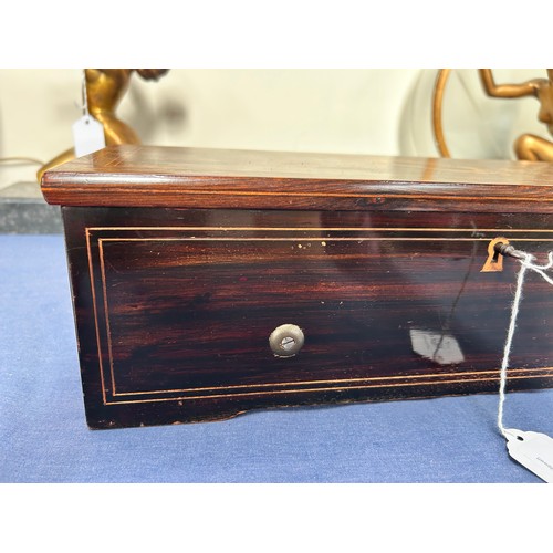 53 - A Swiss 19th century musical box, rosewood and marquetry inlaid case, playing 4 airs on a 21cm cylin... 