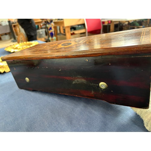 53 - A Swiss 19th century musical box, rosewood and marquetry inlaid case, playing 4 airs on a 21cm cylin... 