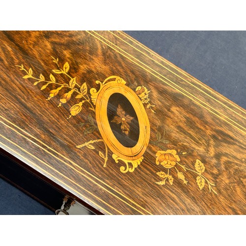 53 - A Swiss 19th century musical box, rosewood and marquetry inlaid case, playing 4 airs on a 21cm cylin... 