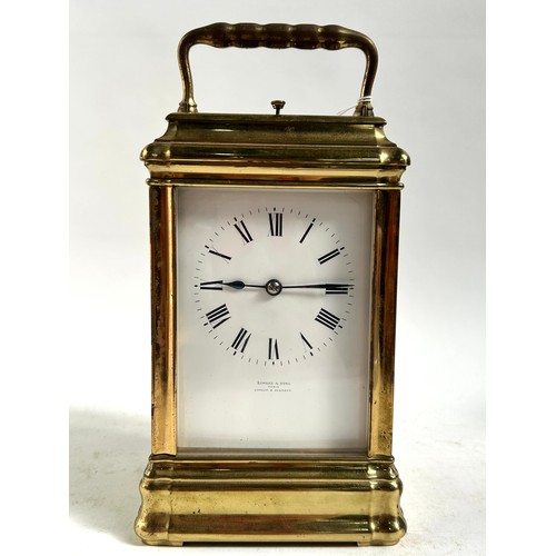 57 - A good quality large scale 19th century quarter repeat 8-day carriage clock, shaped mouldings with e... 