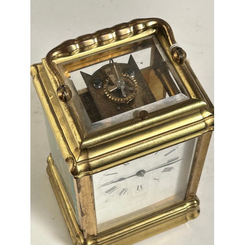 57 - A good quality large scale 19th century quarter repeat 8-day carriage clock, shaped mouldings with e... 