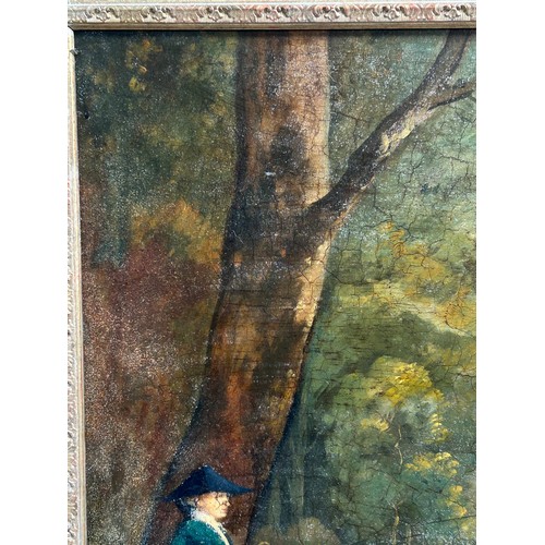 52 - A portrait of a horse and gentleman in landscape, modern oil on board, in ornate gilt frame, overall... 