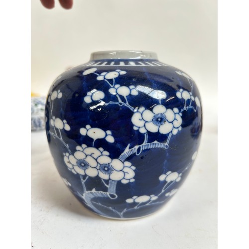 125 - A Chinese blue and white porcelain prunus pattern ginger jars, a soapstone water buffalo, 13cm, etc