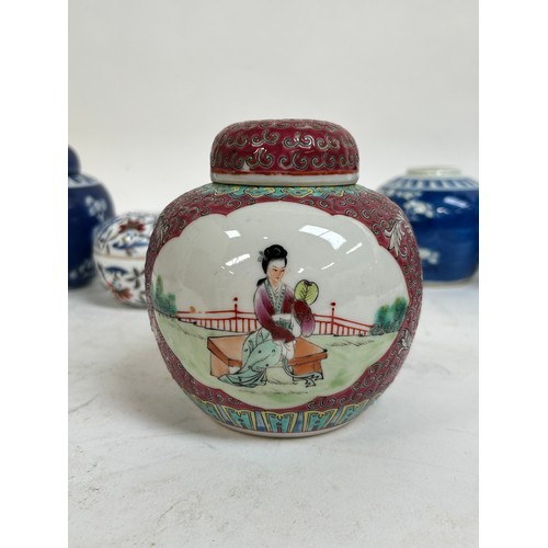 125 - A Chinese blue and white porcelain prunus pattern ginger jars, a soapstone water buffalo, 13cm, etc