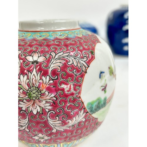125 - A Chinese blue and white porcelain prunus pattern ginger jars, a soapstone water buffalo, 13cm, etc