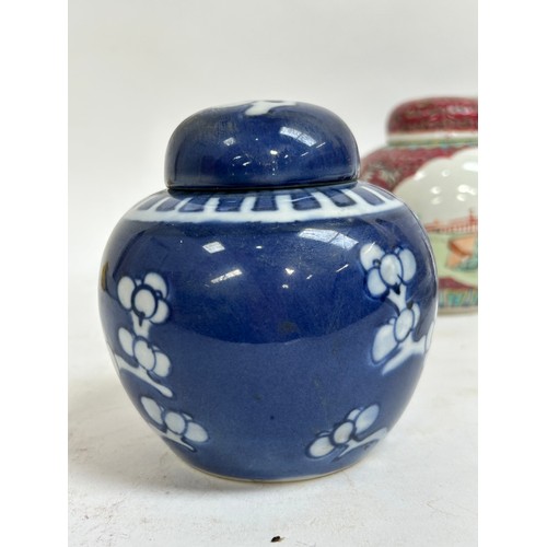 125 - A Chinese blue and white porcelain prunus pattern ginger jars, a soapstone water buffalo, 13cm, etc