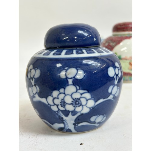 125 - A Chinese blue and white porcelain prunus pattern ginger jars, a soapstone water buffalo, 13cm, etc
