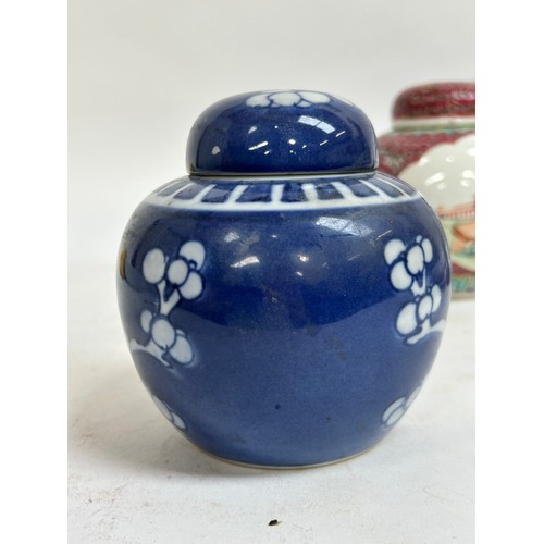 125 - A Chinese blue and white porcelain prunus pattern ginger jars, a soapstone water buffalo, 13cm, etc